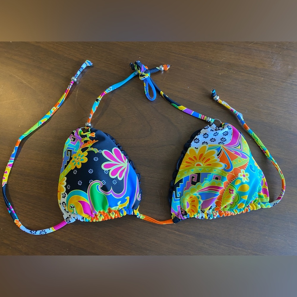 Vitamin A multi bright colorful triangle bikini top